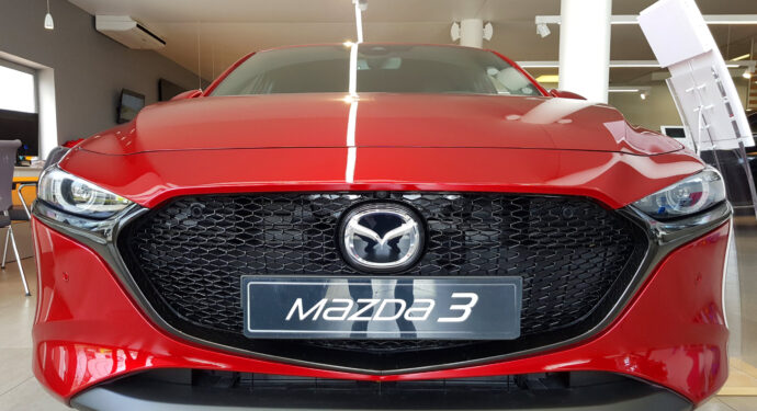 Shot of the front of a Mazda 3